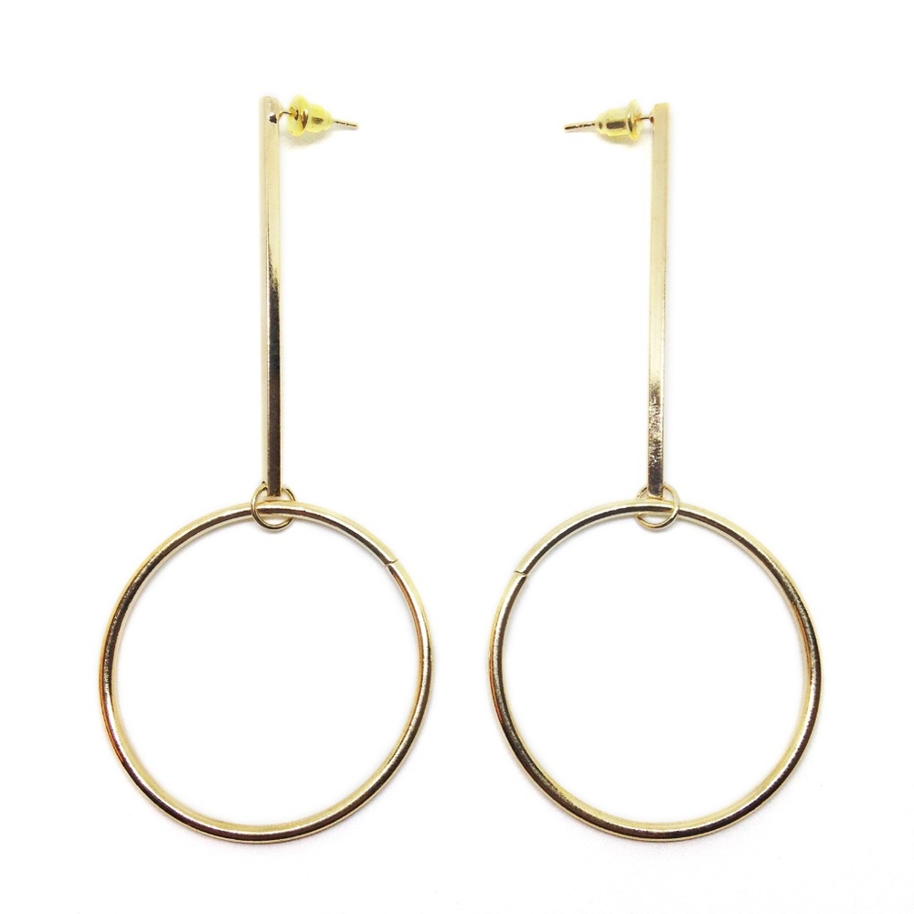 Earrings Bar Circle Dangle Gold